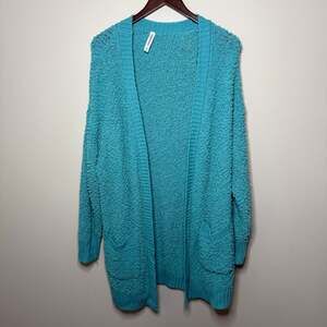 Zenana Premium Open Front Popcorn Knit Cardigan with Pockets 1X